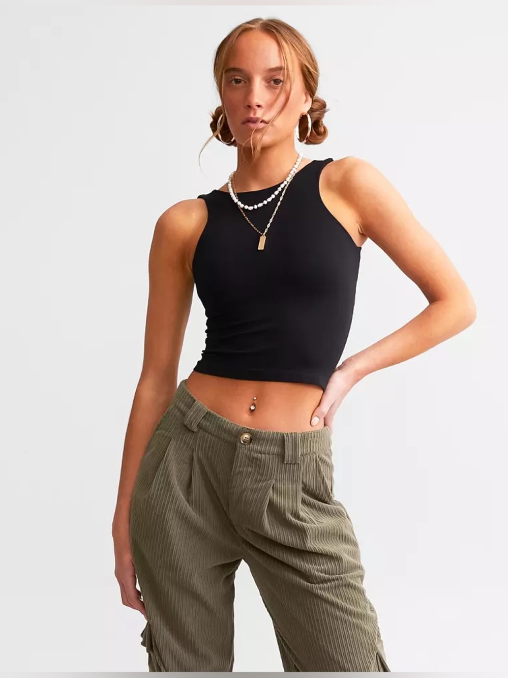Free People Side Tie Sweater Tank Top Black Cropped Knit Muscle Tank M